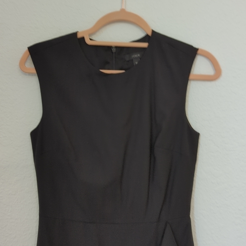 J Crew Wool Sheath Ruffle Dress Black Sz 00 Round Neckline Back Zip Lined - Picture 3 of 11